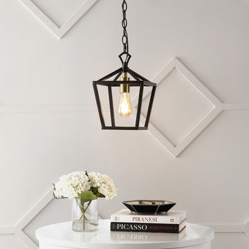 Oslin 8" Vintage Farmhouse Iron Chain Pagoda LED Pendant - JONATHAN Y